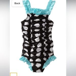 Absorba Black White Teal polka dot swimsuit Size 2T vintage ruched